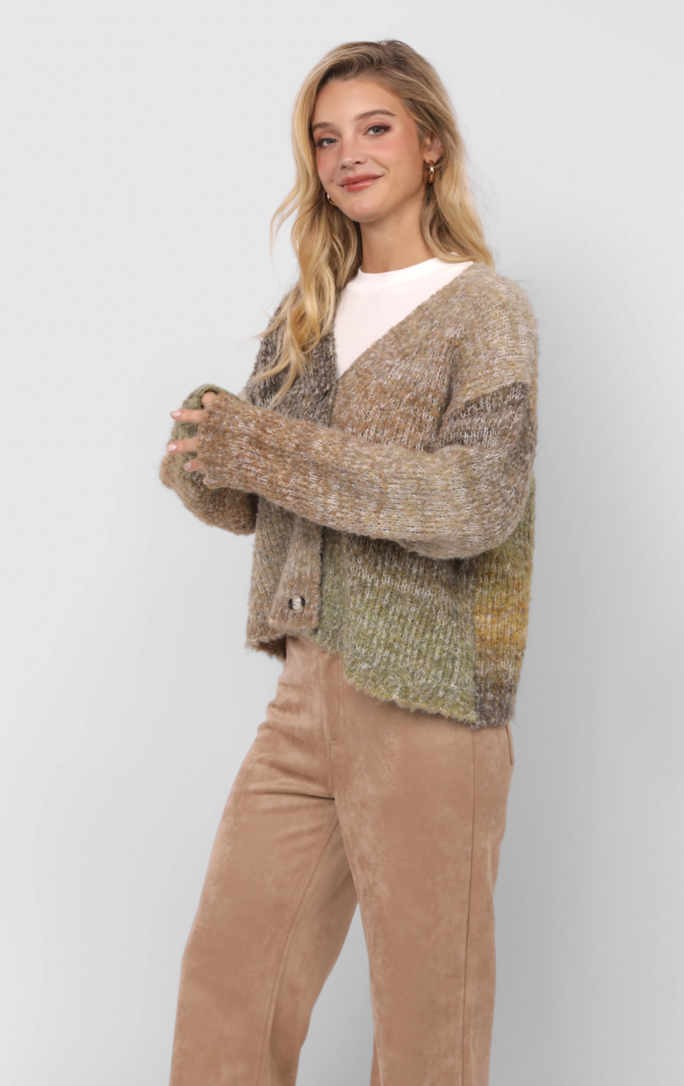 Smiley Ombre Fuzzy Knit Cardigan