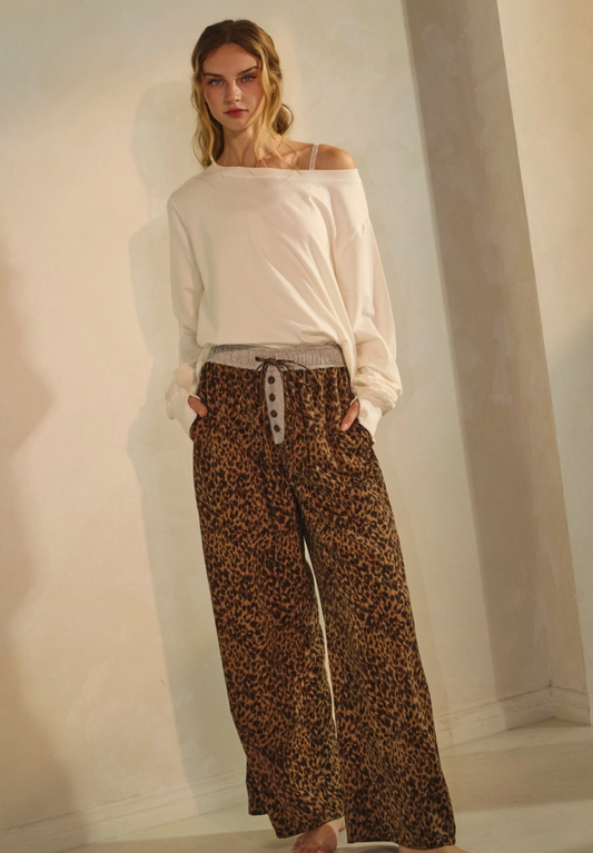 Leopard Print Wide-Leg Pants