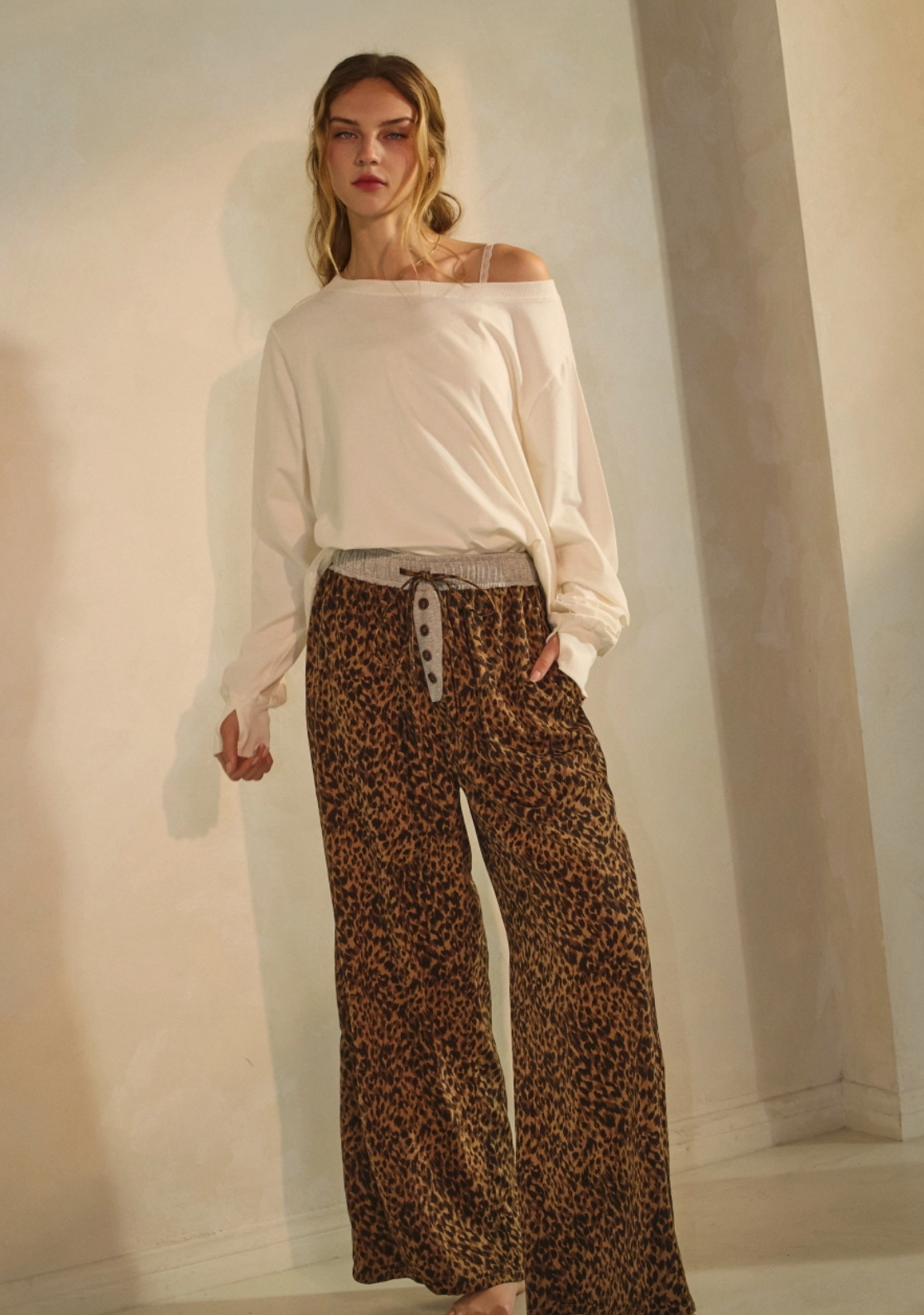 Leopard Print Wide-Leg Pants