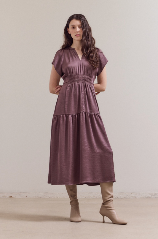 Ruffle Matte Satin Midi Dress