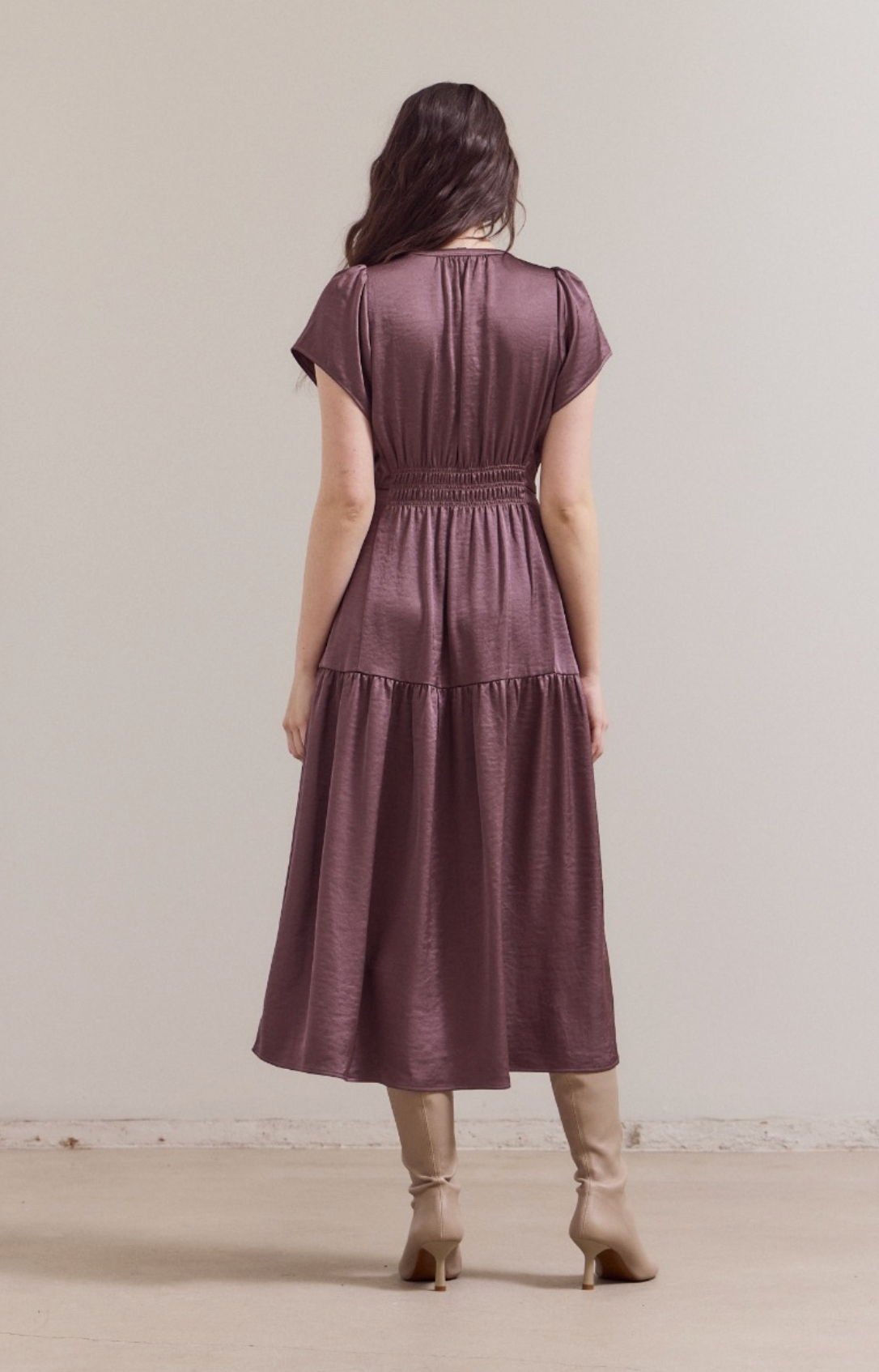 Ruffle Matte Satin Midi Dress