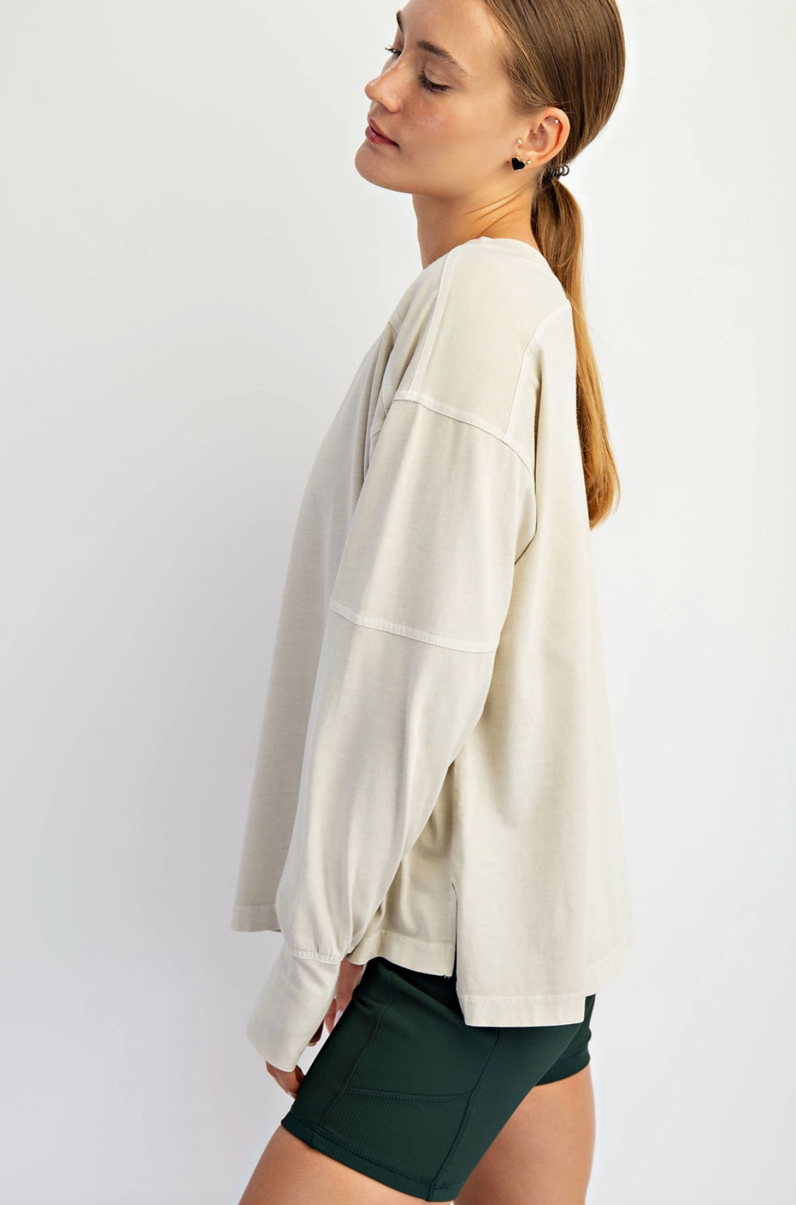 Pigment Washed Cotton V-Neck Top