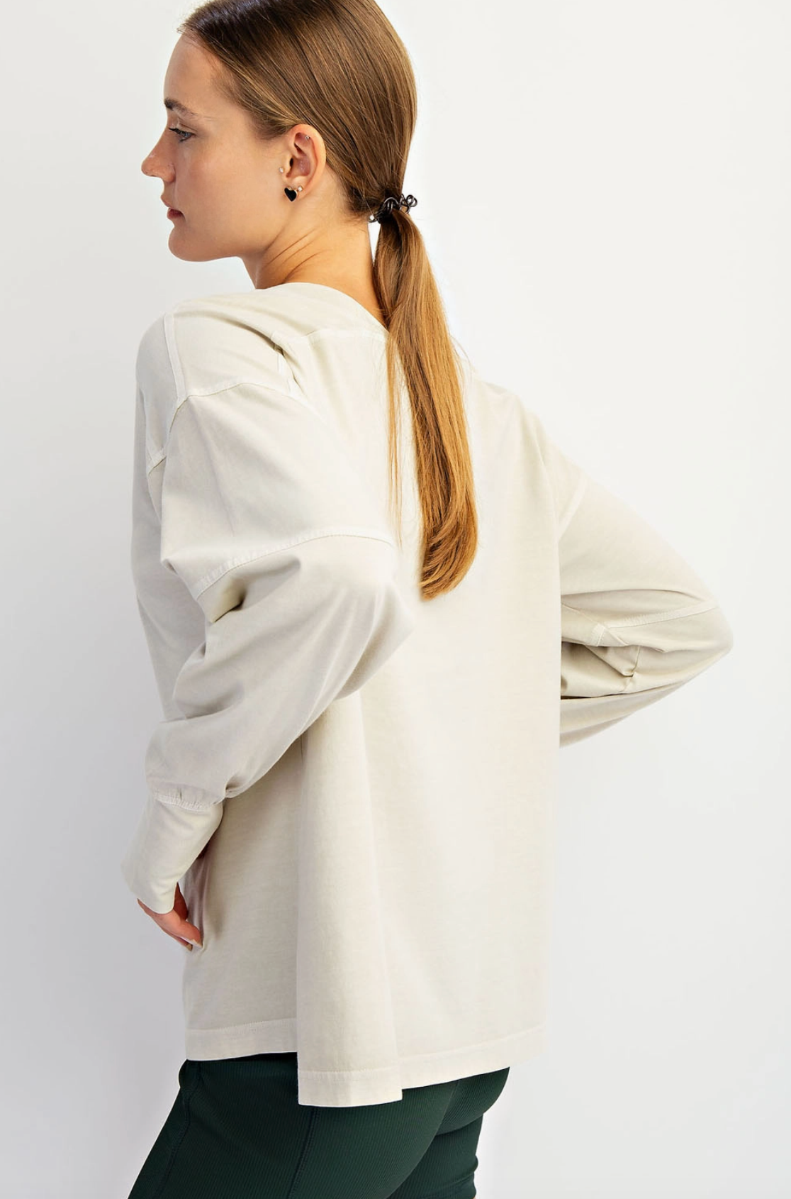 Pigment Washed Cotton V-Neck Top