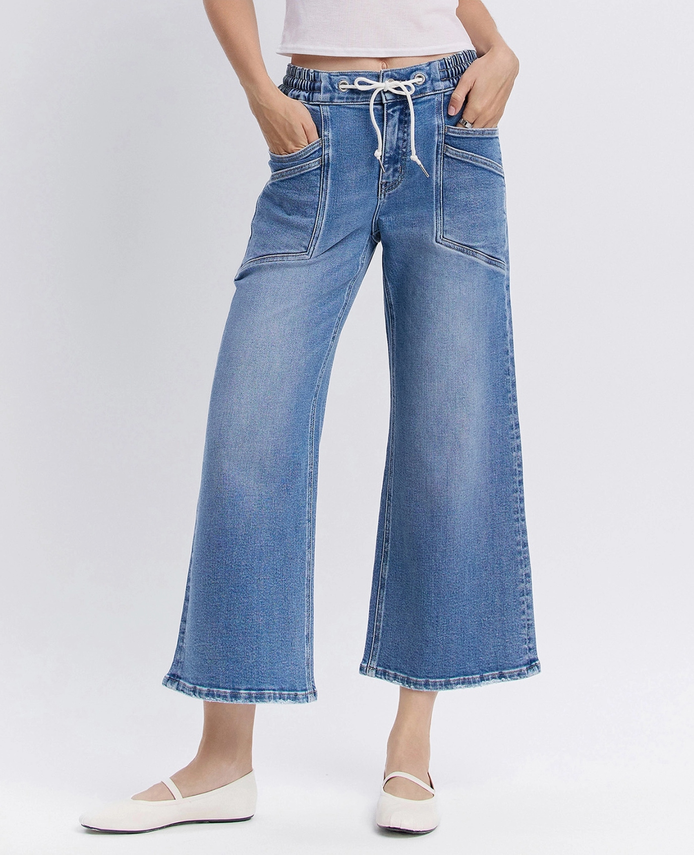 Drawstring Wide Leg Denim