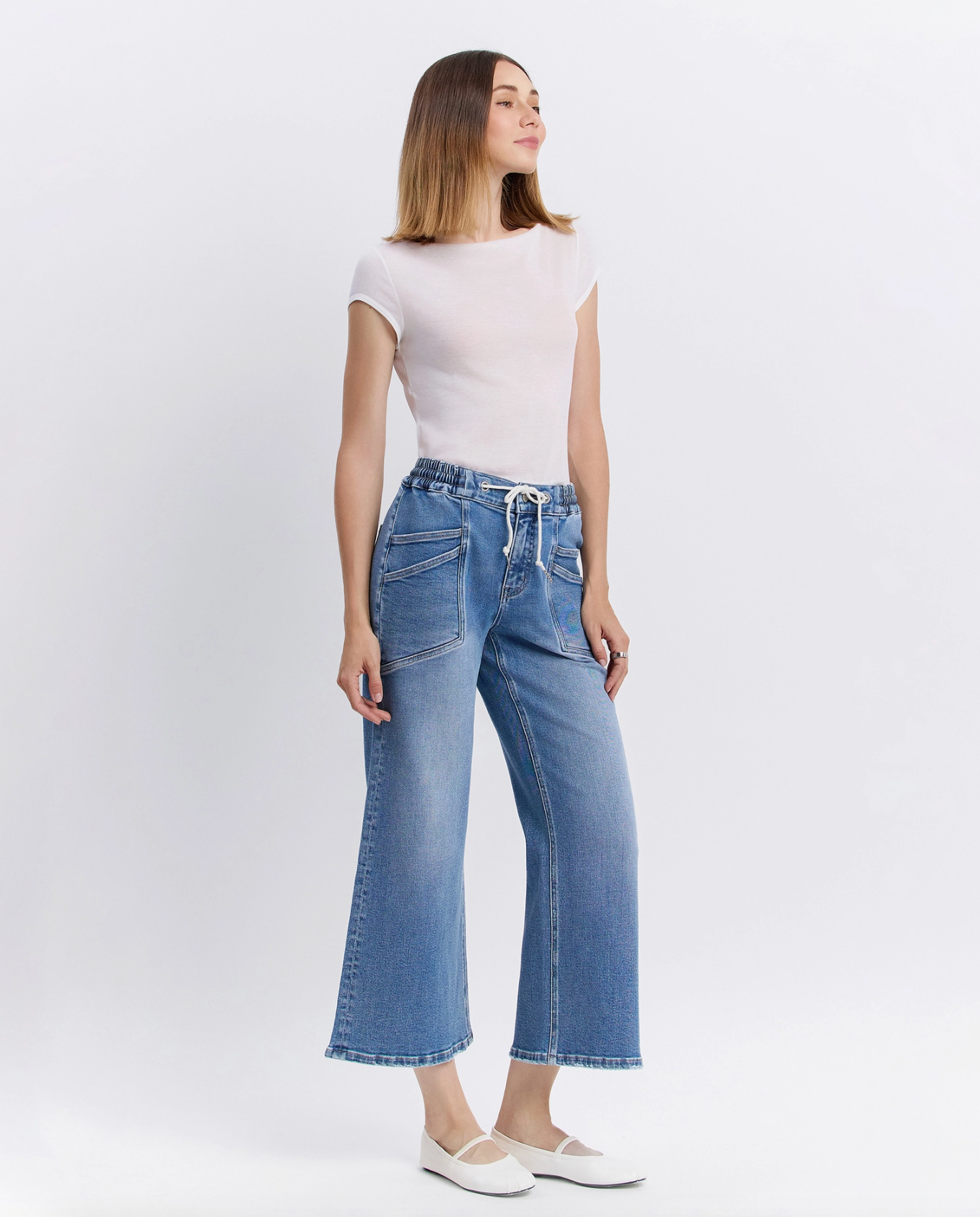 Drawstring Wide Leg Denim