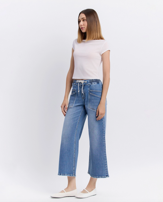 Drawstring Wide Leg Denim