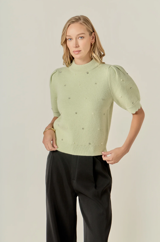 Scalloped Puff Sleeve Embellishment Knit