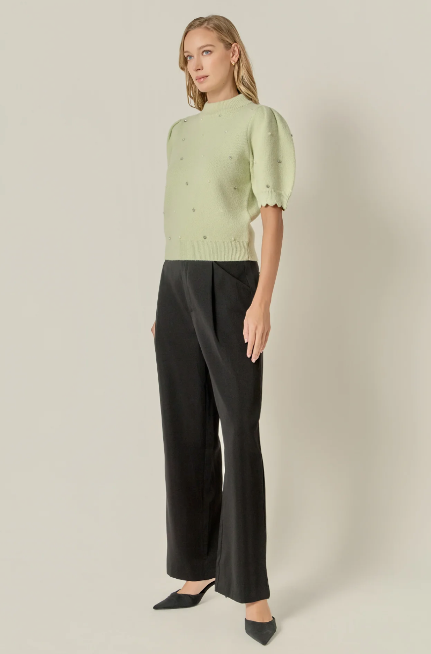 Scalloped Puff Sleeve Embellishment Knit