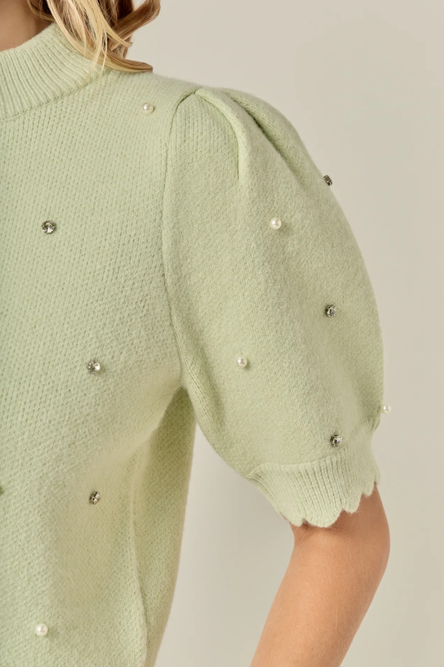 Scalloped Puff Sleeve Embellishment Knit
