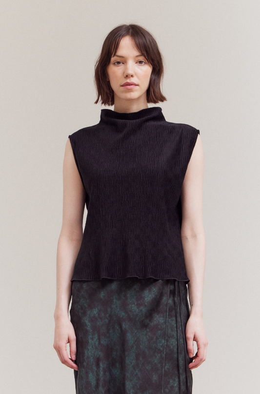 Crinkled Velvet Mock Neck Top