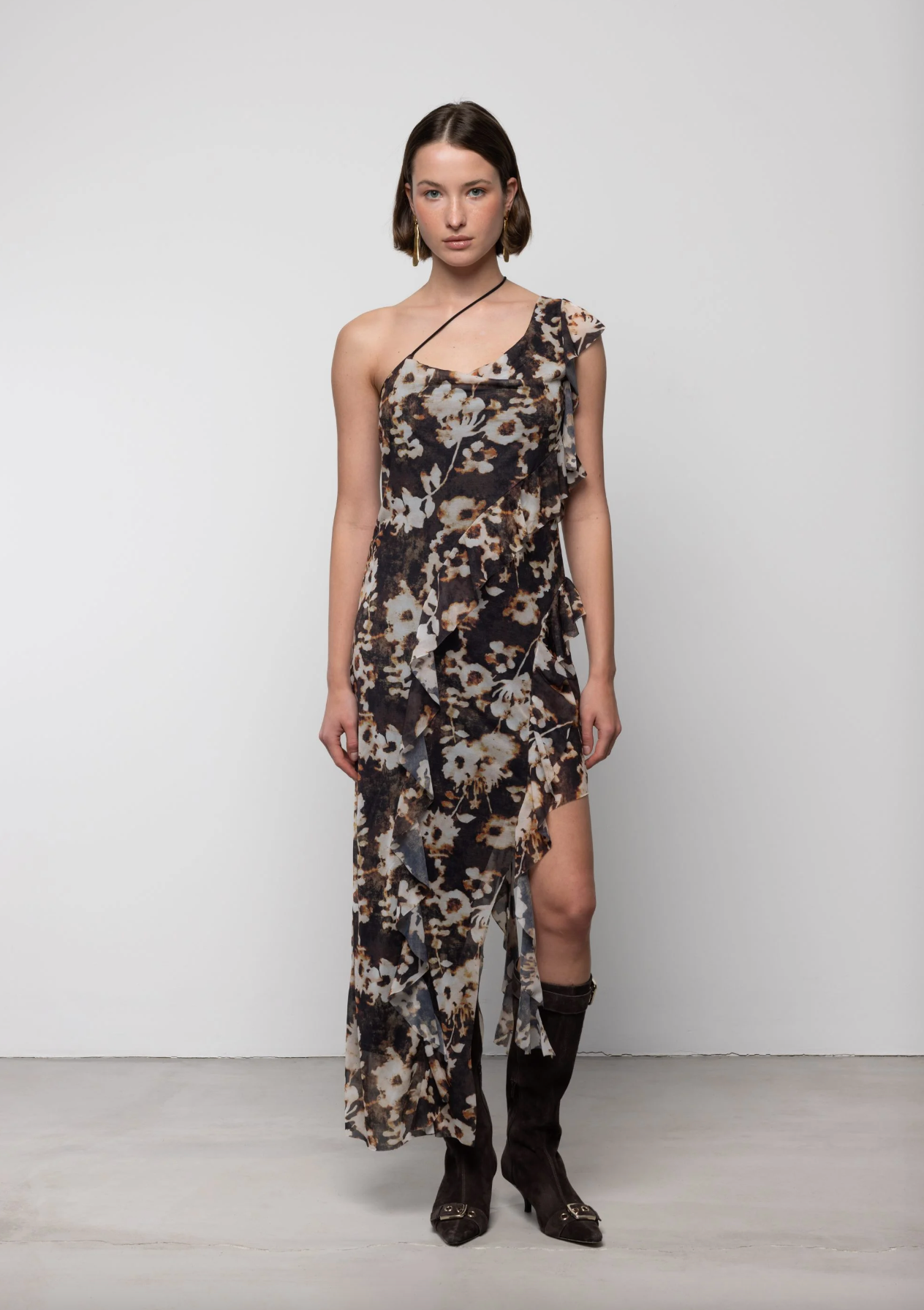 Waterfall Frill Asymmetric Dress