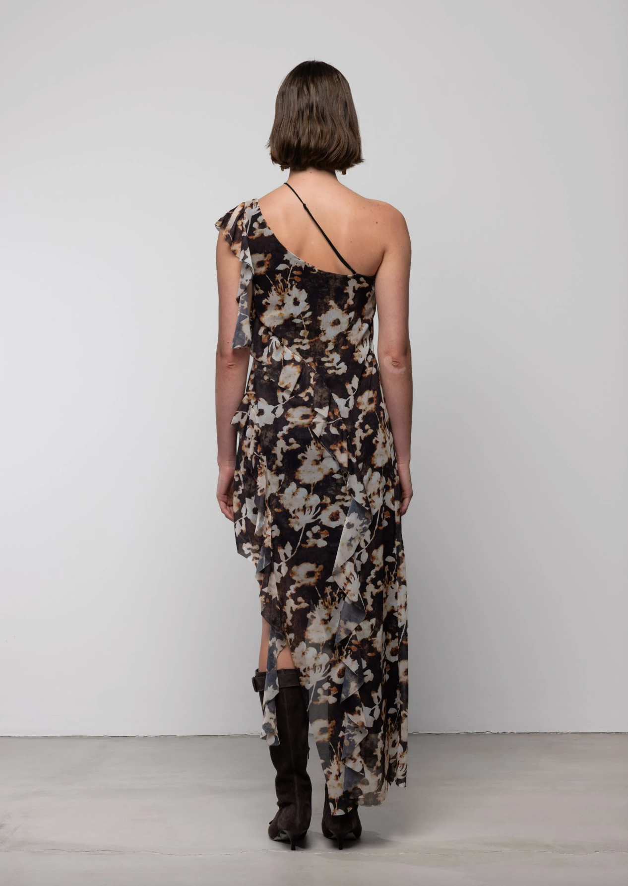 Waterfall Frill Asymmetric Dress