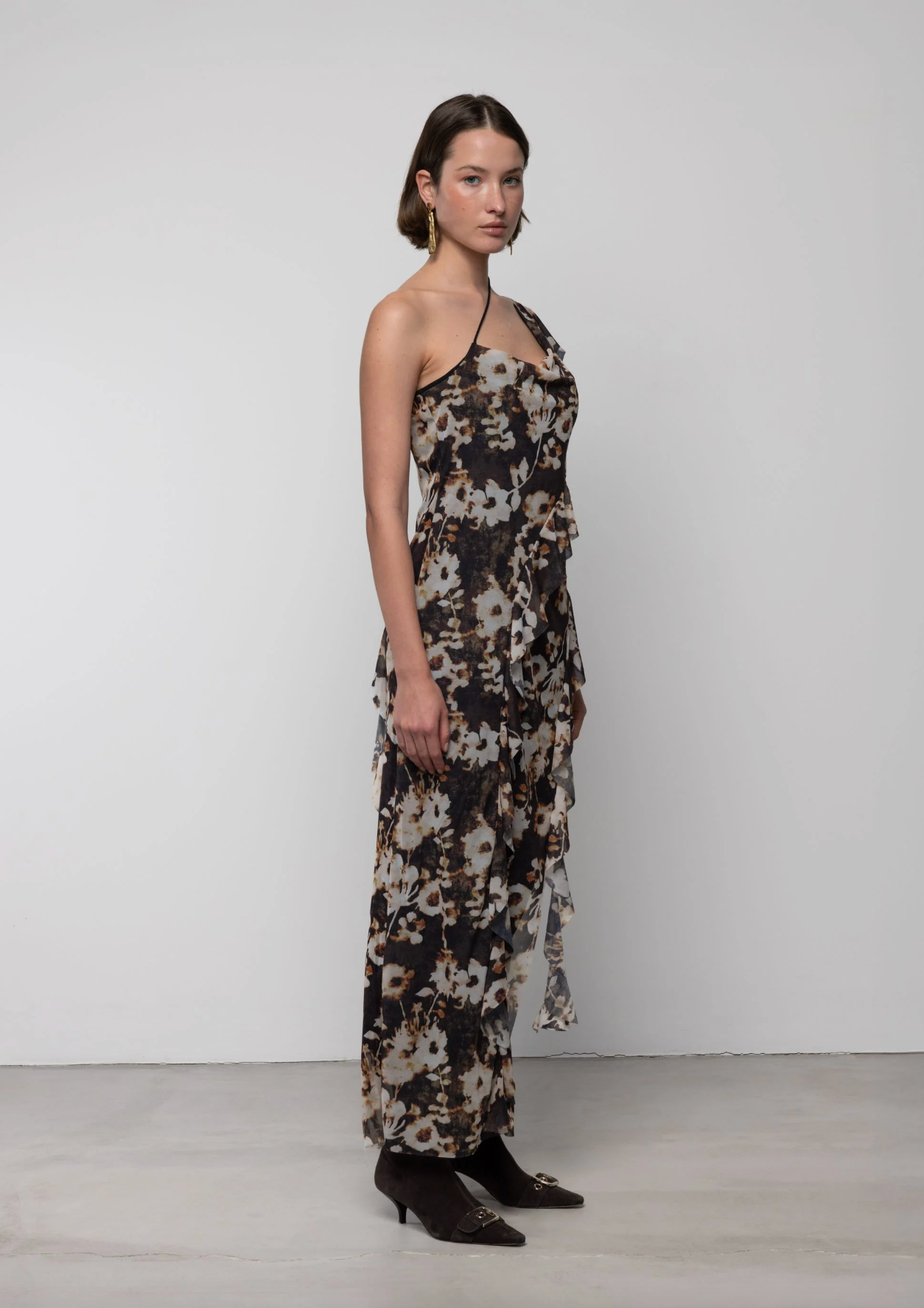 Waterfall Frill Asymmetric Dress
