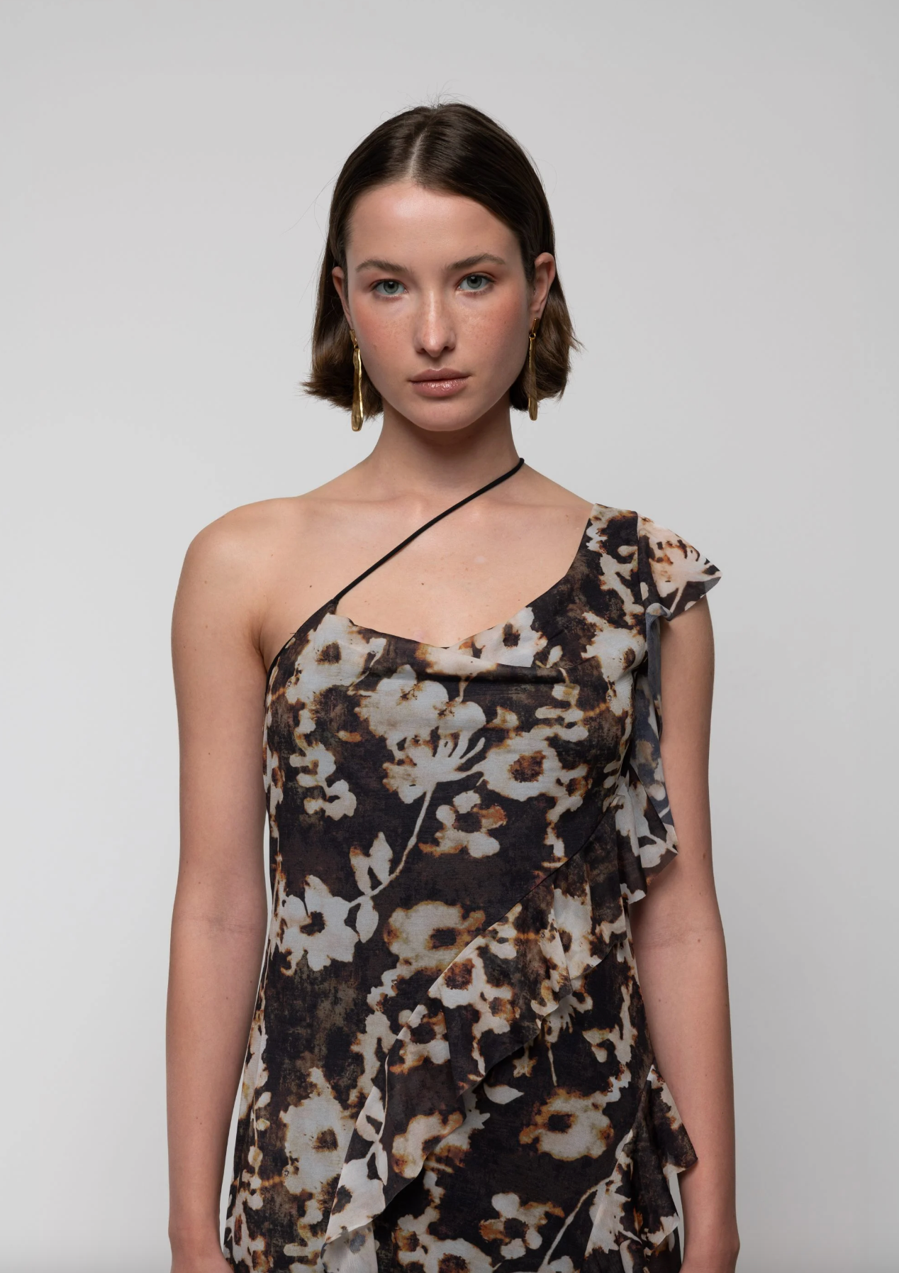 Waterfall Frill Asymmetric Dress