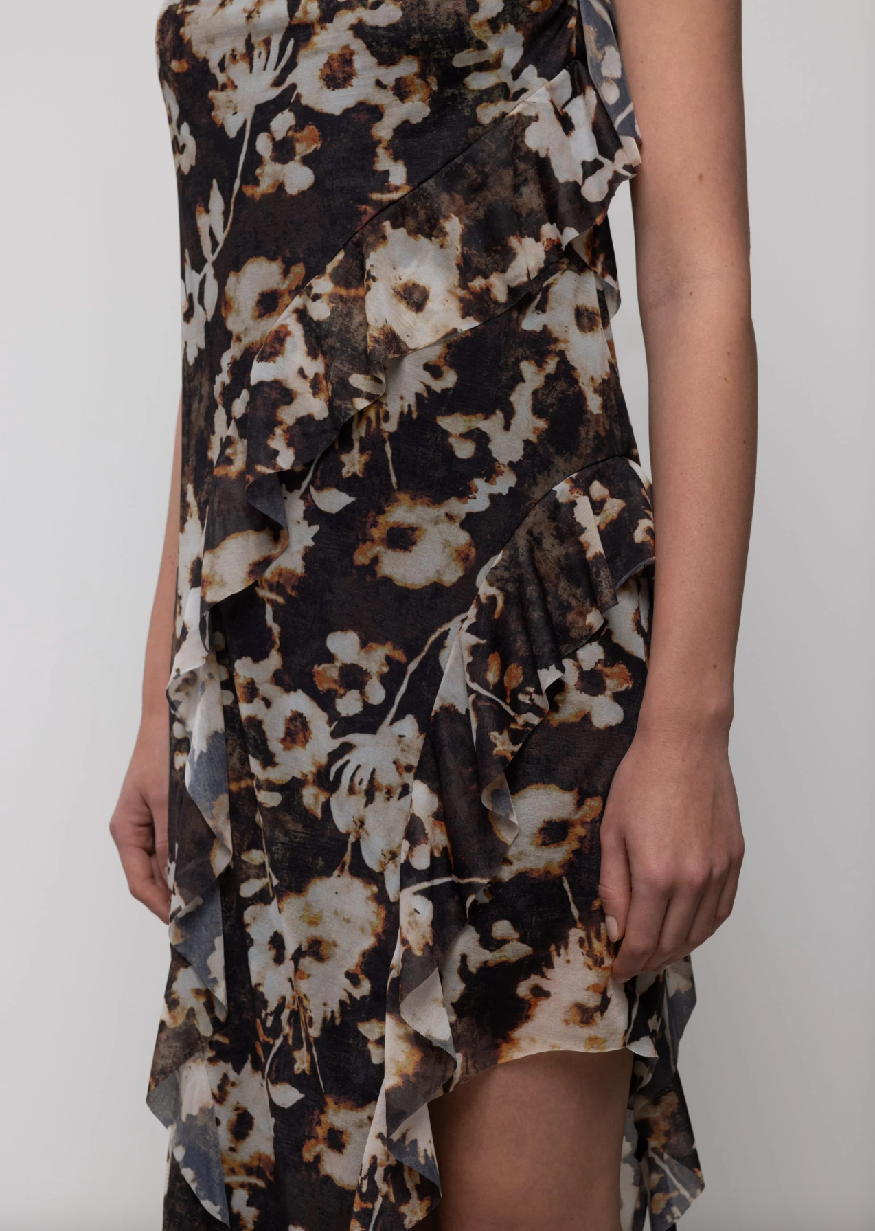 Waterfall Frill Asymmetric Dress