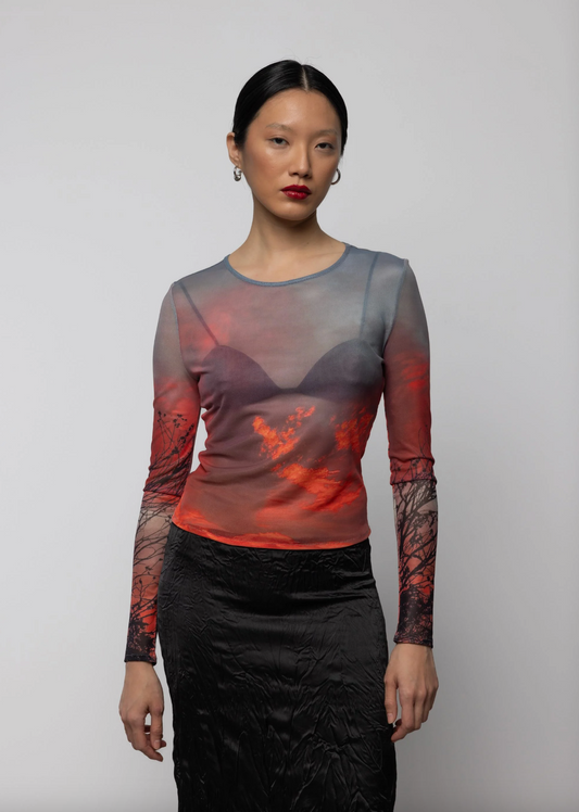 Crimson Dusk Mesh Long Sleeve