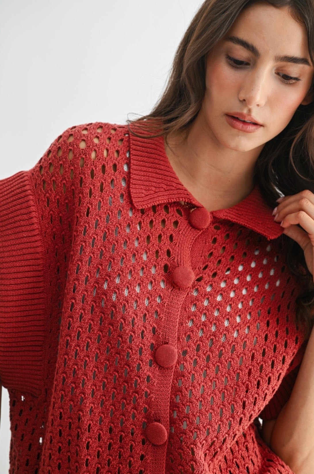 Carmella Open-Knit Button Front Cardigan Vest