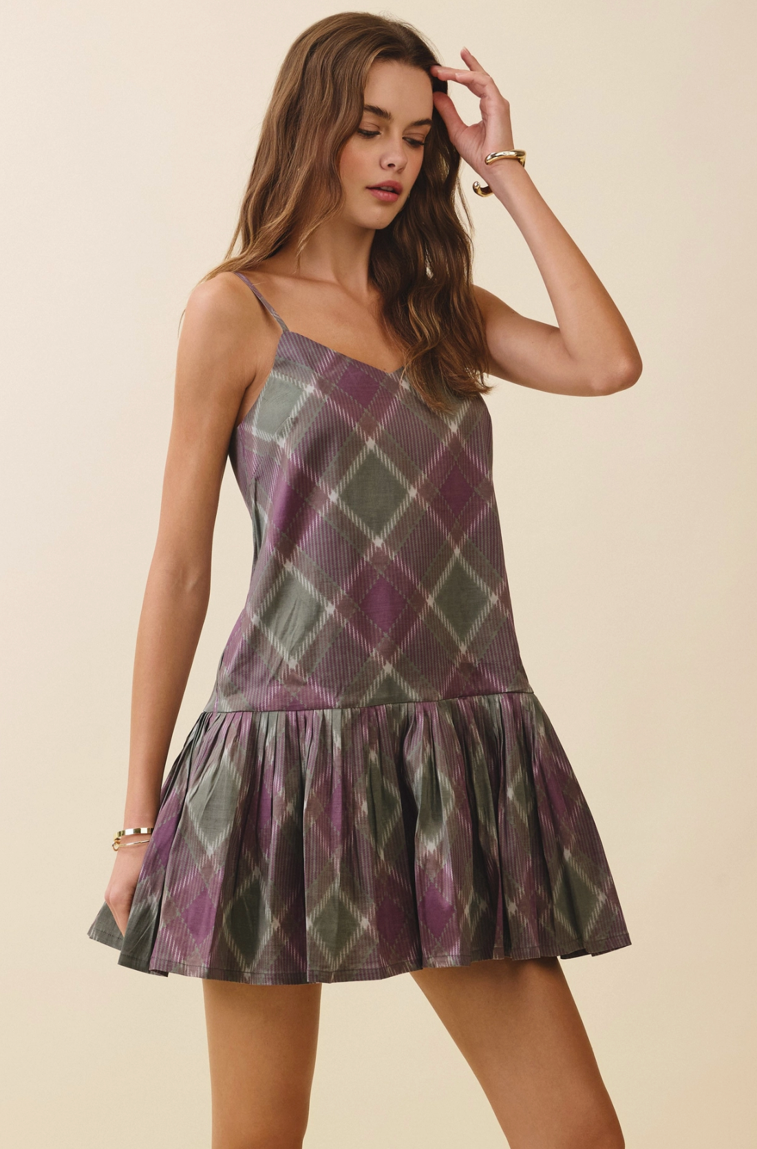 plaid drop waist dress Luna Drop Waist Plaid Tweed Dress- Green