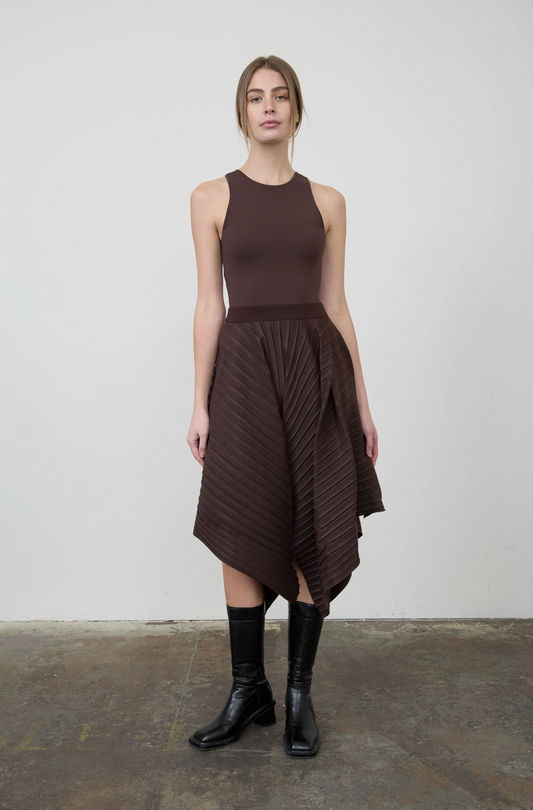 Mixed Media Asymmetric Midi Dress