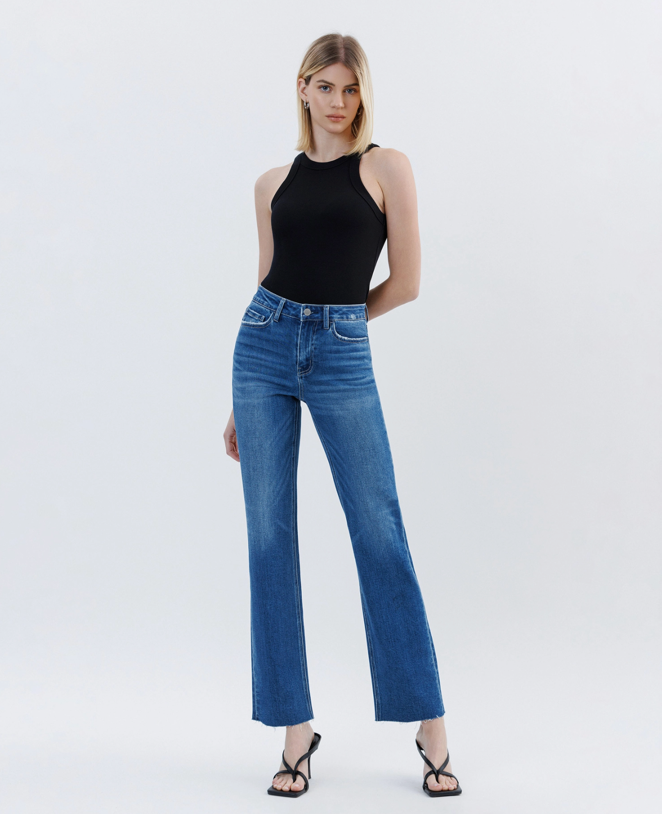 Clean Cut Raw Hem Straight Jeans