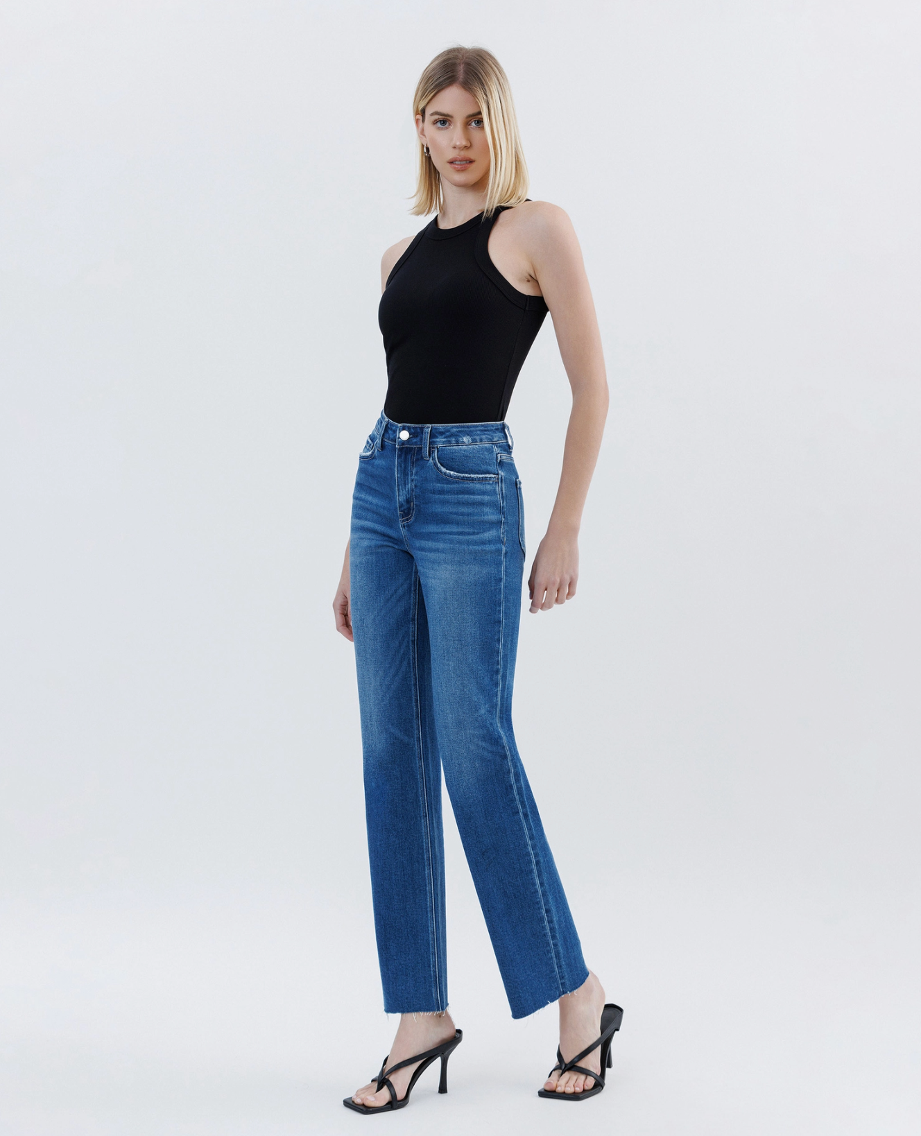 Clean Cut Raw Hem Straight Jeans