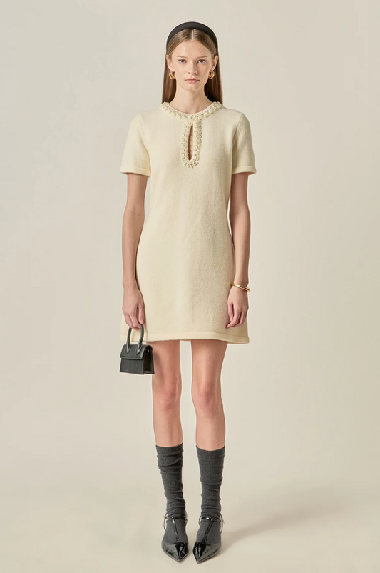 The Pearl Embellished Knit Mini Dress