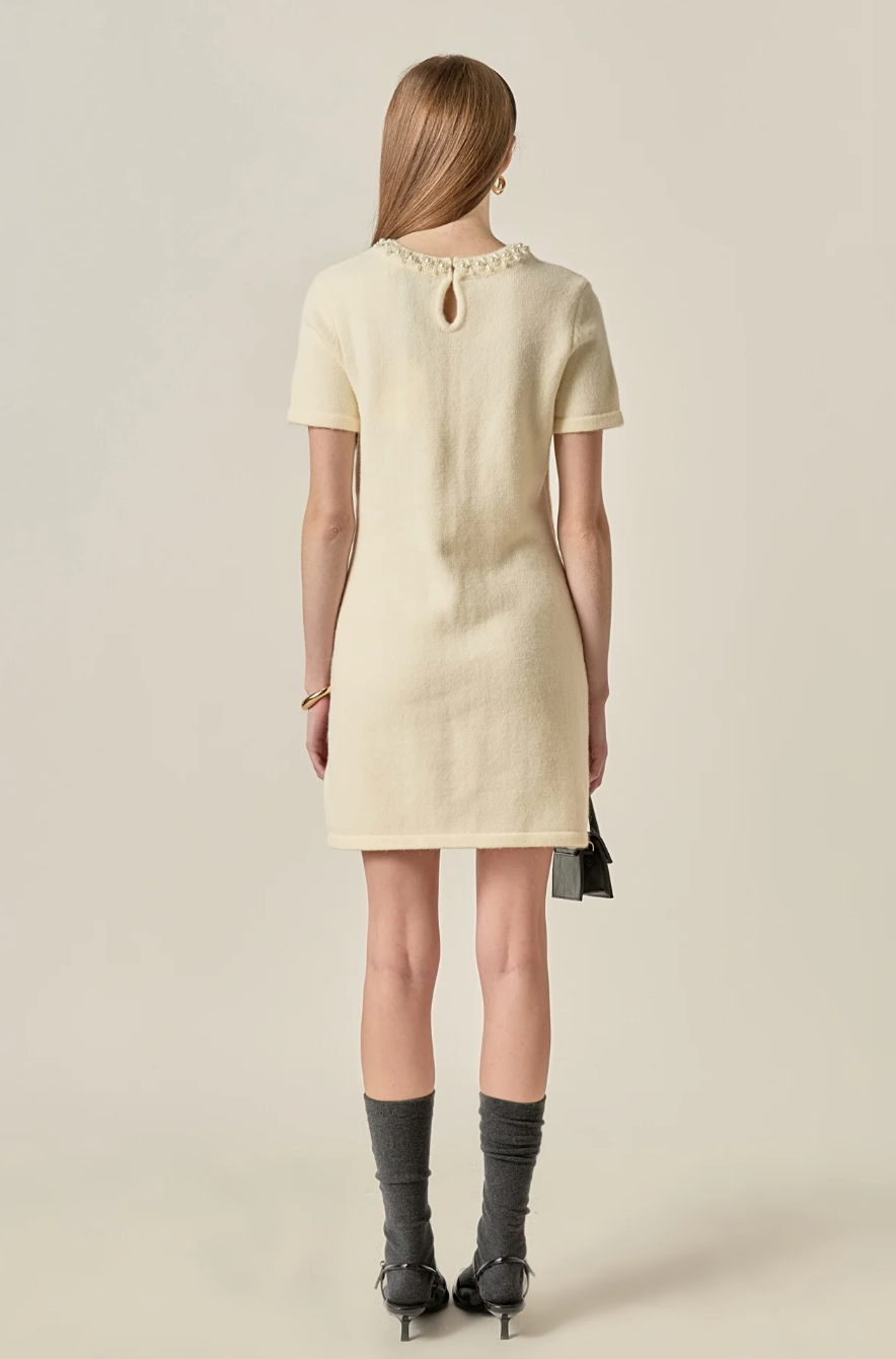 The Pearl Embellished Knit Mini Dress