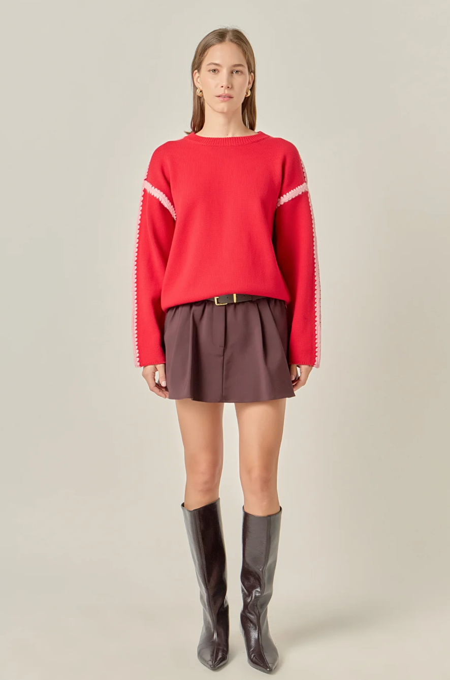 Stitch Detailed Crew Neck Knit