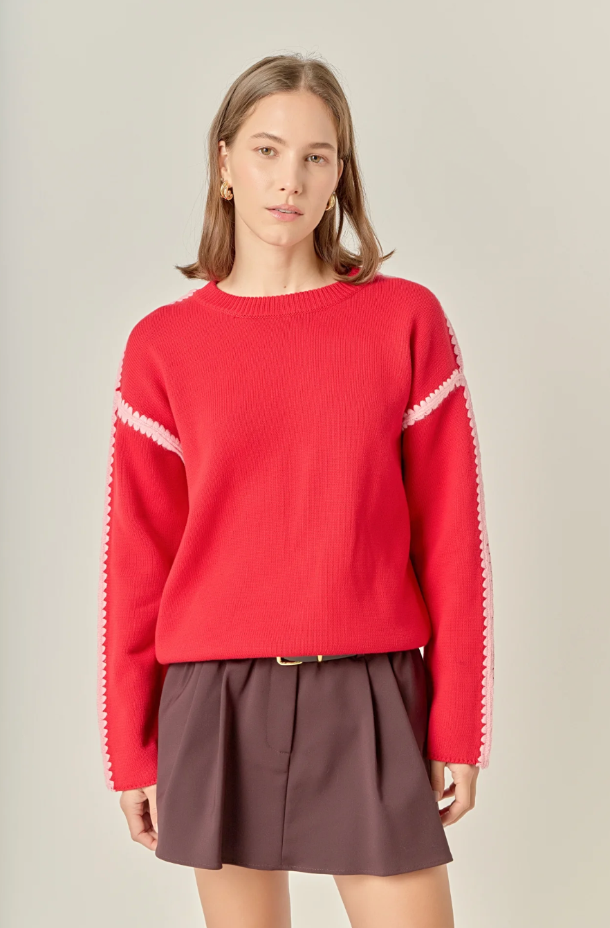 Stitch Detailed Crew Neck Knit