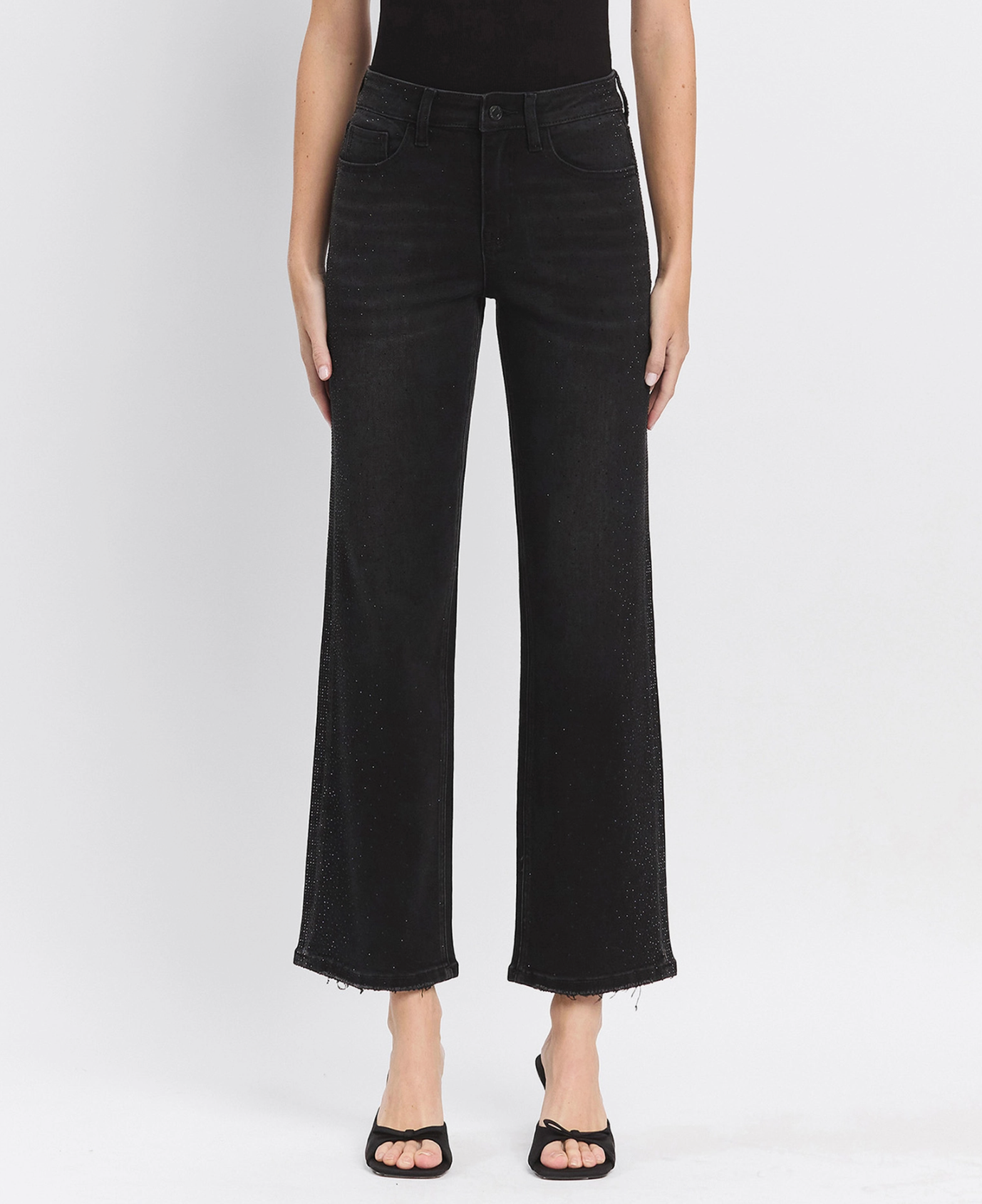 Rhinestone Slim Wide Jeans