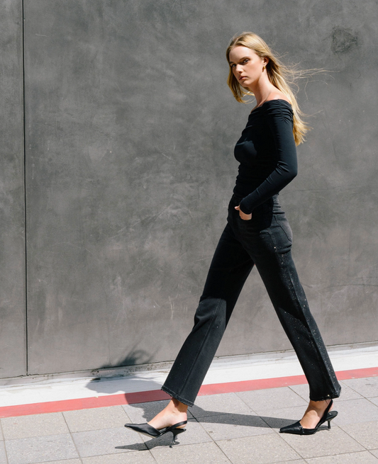 Rhinestone Slim Wide Jeans