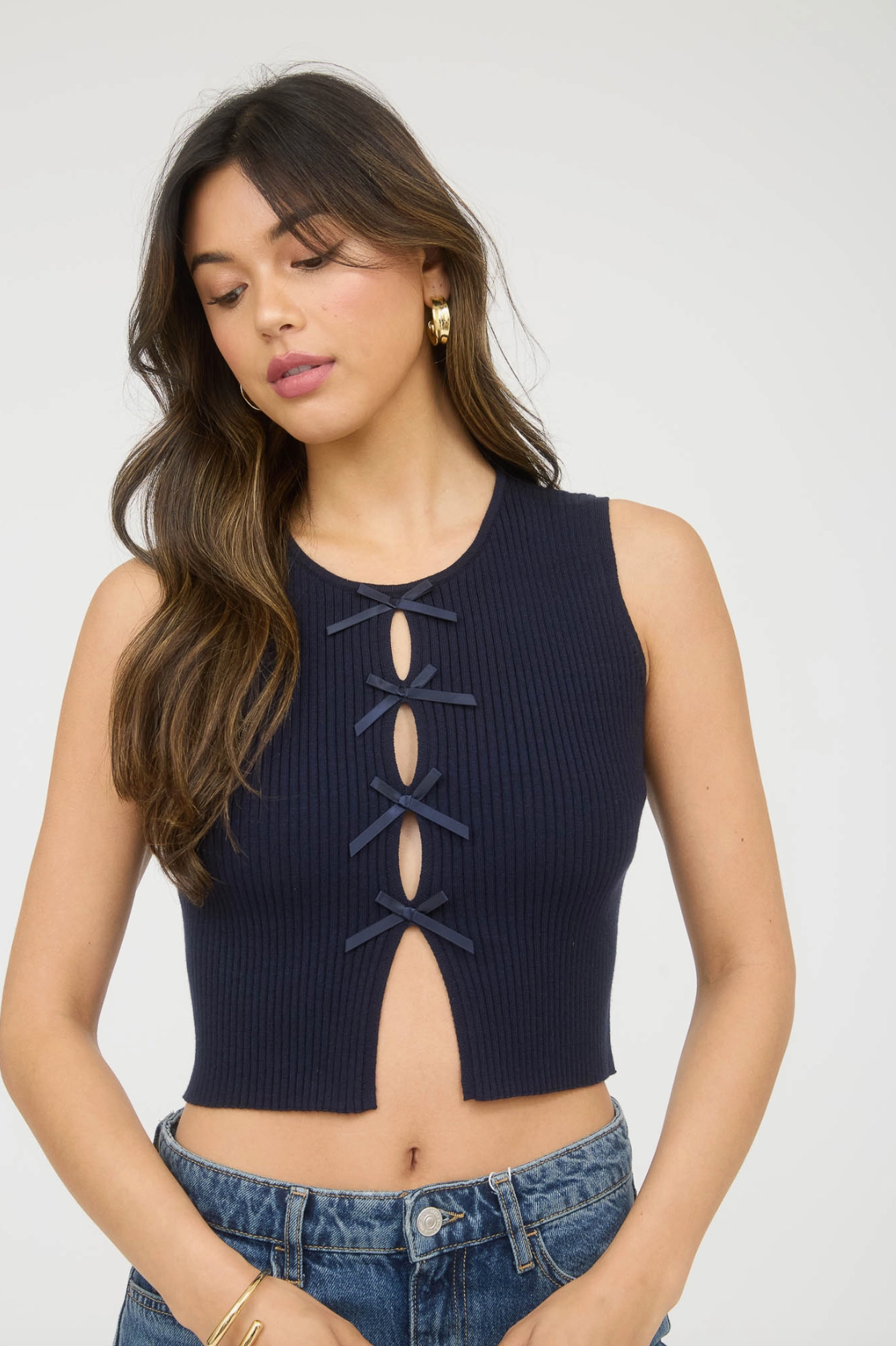 Cutout Bow Ribbed Knit