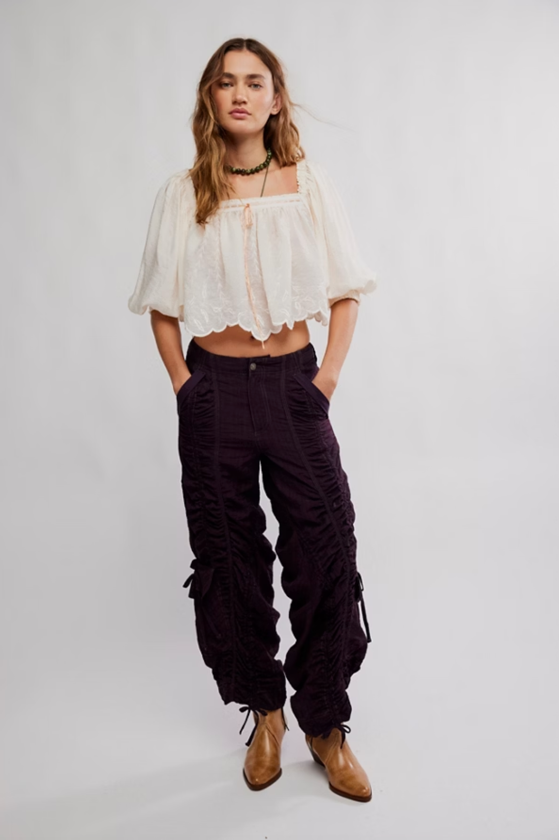 Scorpio Shirred Mid-Rise Cargo Pants