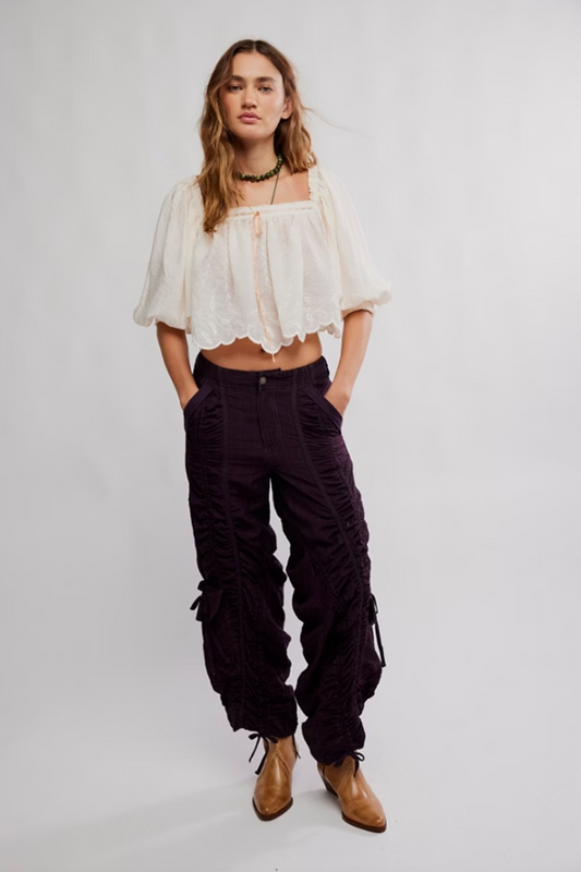 Scorpio Shirred Mid-Rise Cargo Pants