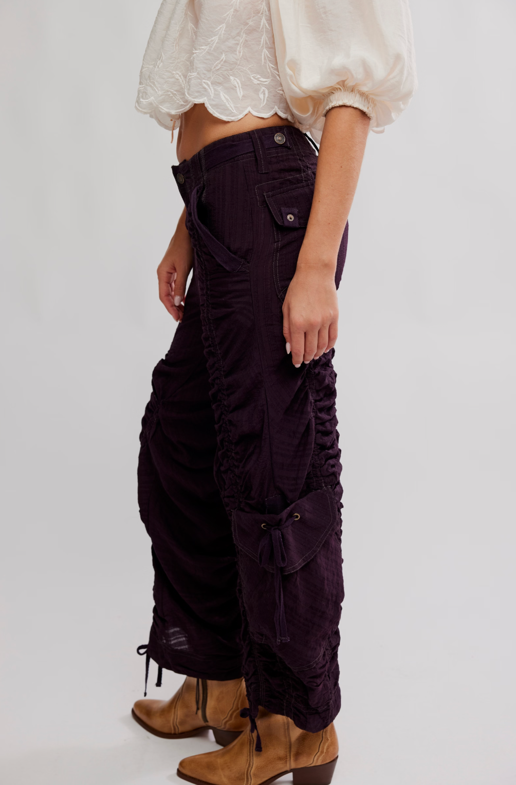 Scorpio Shirred Mid-Rise Cargo Pants