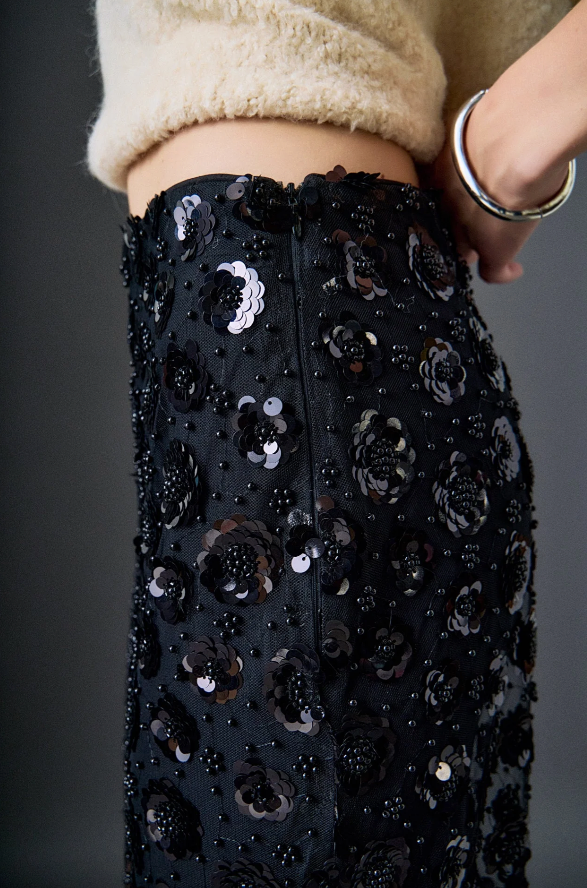Flower Sequin Sheer Midi Skirt