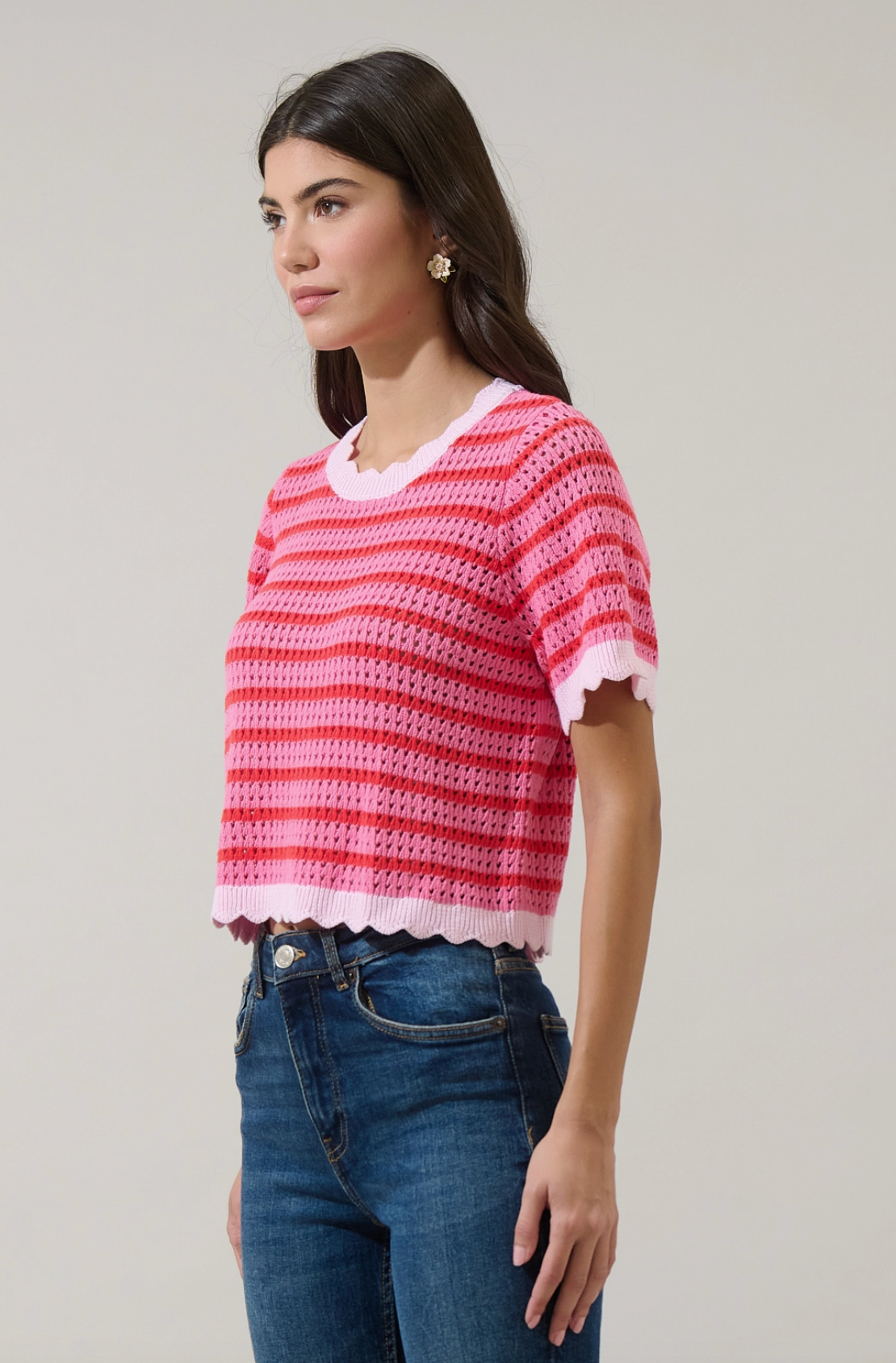 Clarie Stripe Crochet Sweater Top