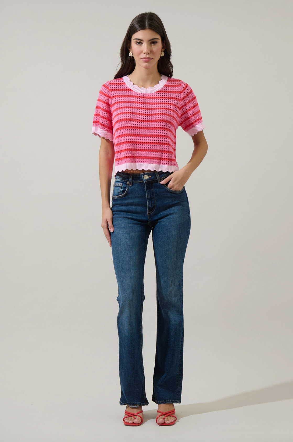 Clarie Stripe Crochet Sweater Top