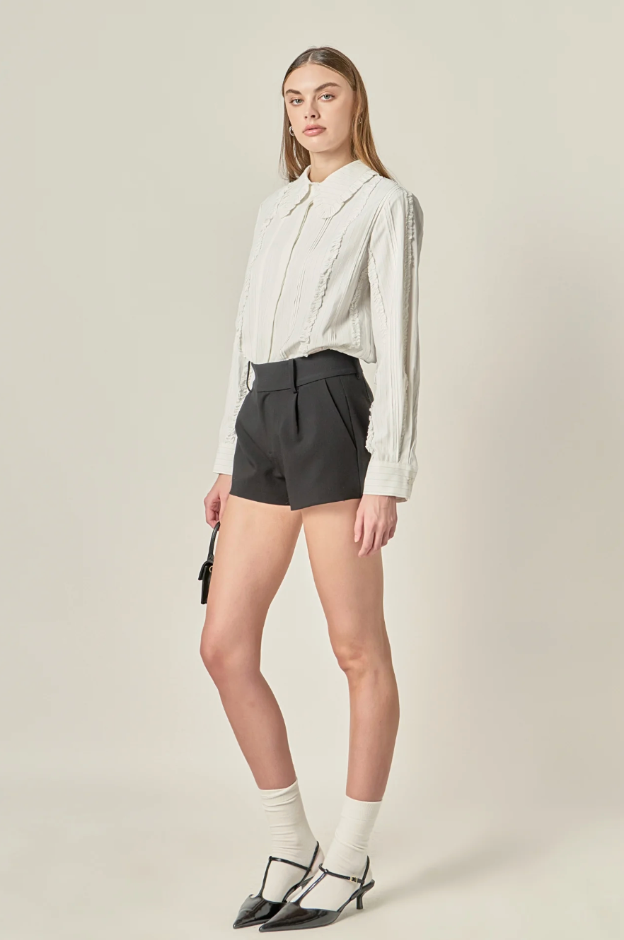 Classic Pintuck Ruffle Shirt