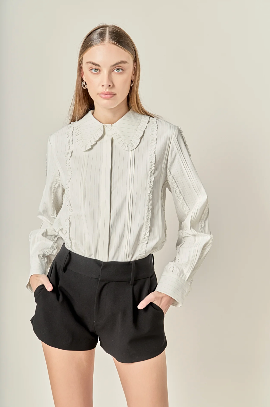 Classic Pintuck Ruffle Shirt