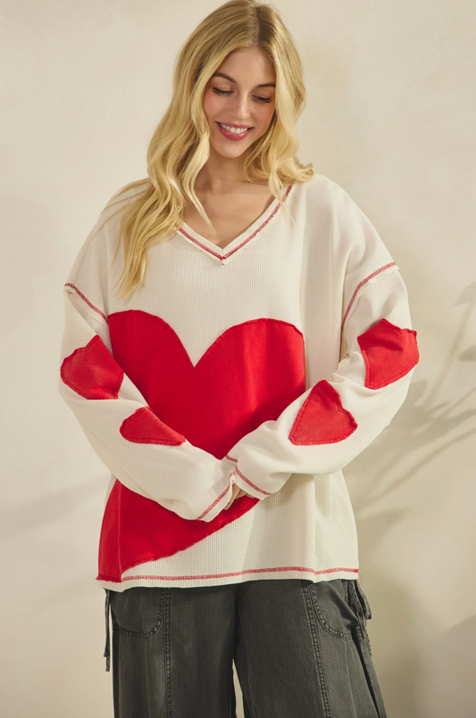 Patch Heart Waffle Pullover