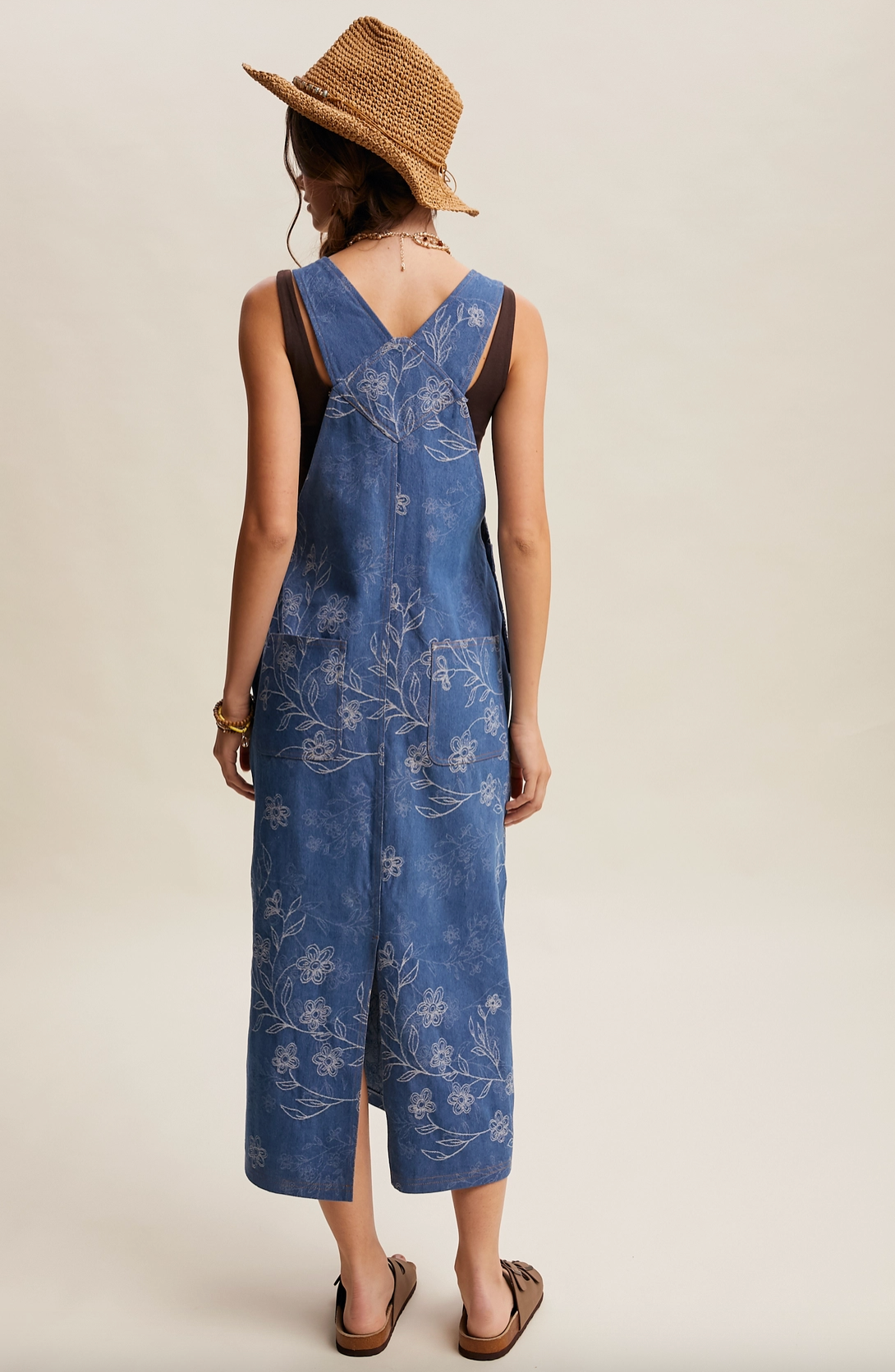floral embroidered denim overall dress Floral Embroidered Denim Overall Dress Large