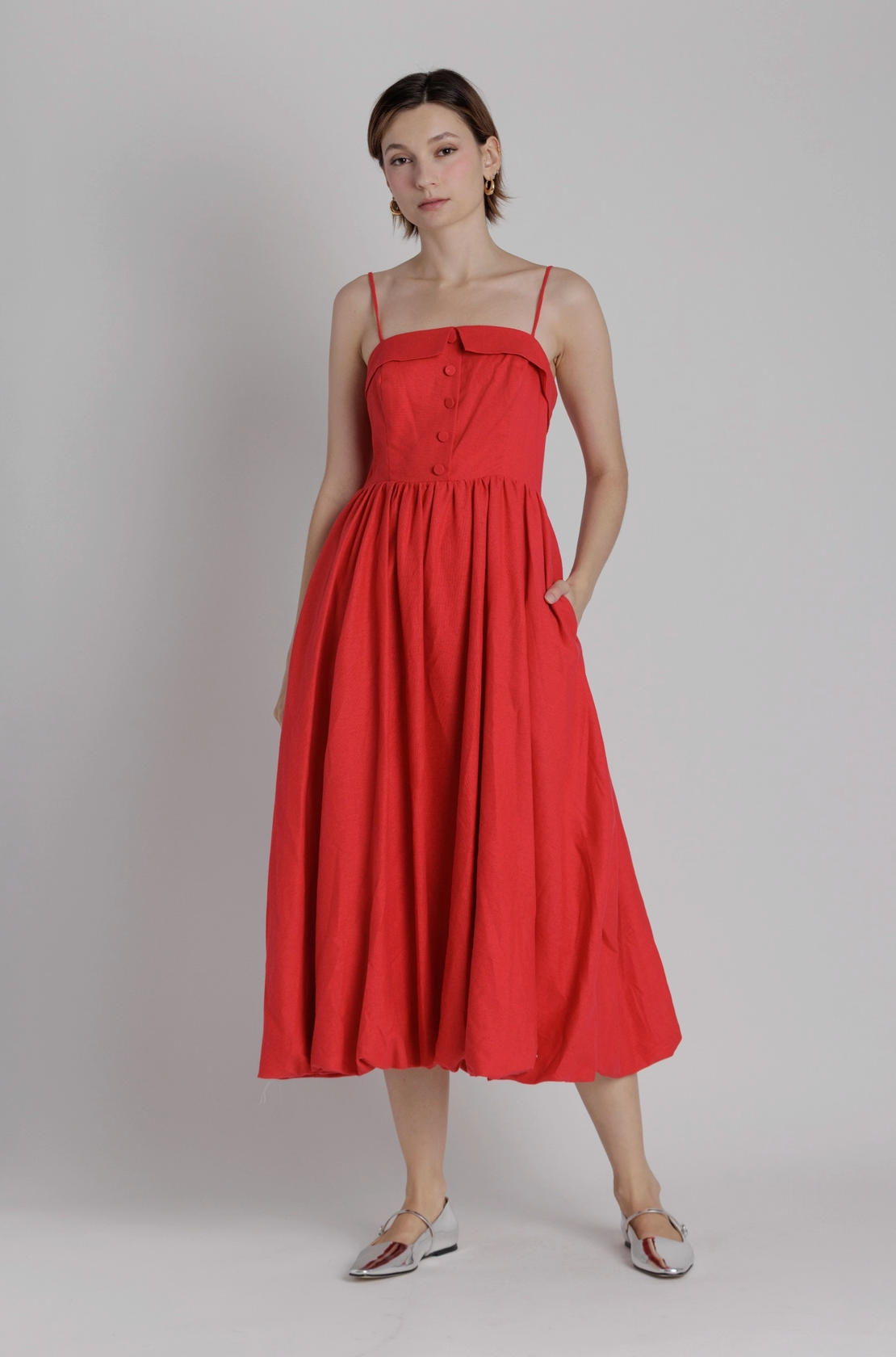 Fold Over Bubble Hem Midi Dress
