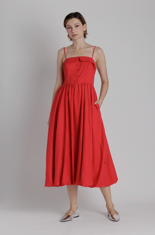Fold Over Bubble Hem Midi Dress
