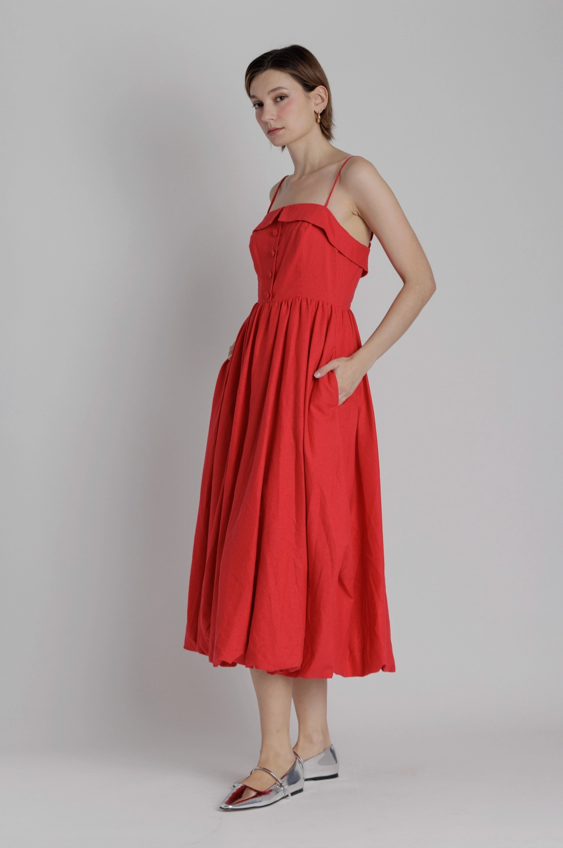 Fold Over Bubble Hem Midi Dress