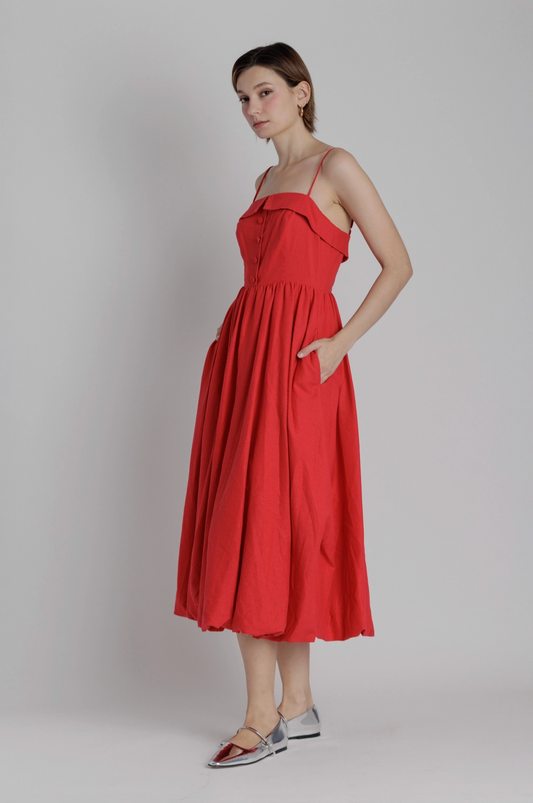 Fold Over Bubble Hem Midi Dress