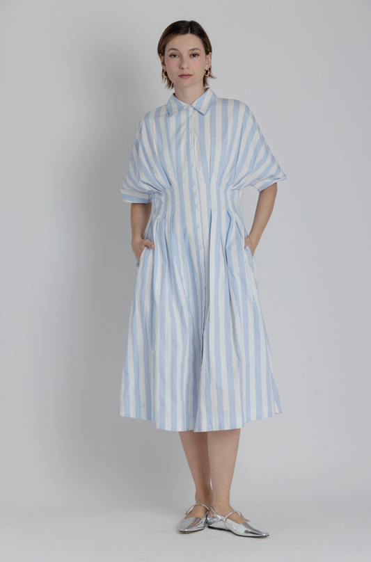 Striped Pleated Midi Dress