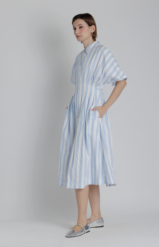 Striped Pleated Midi Dress