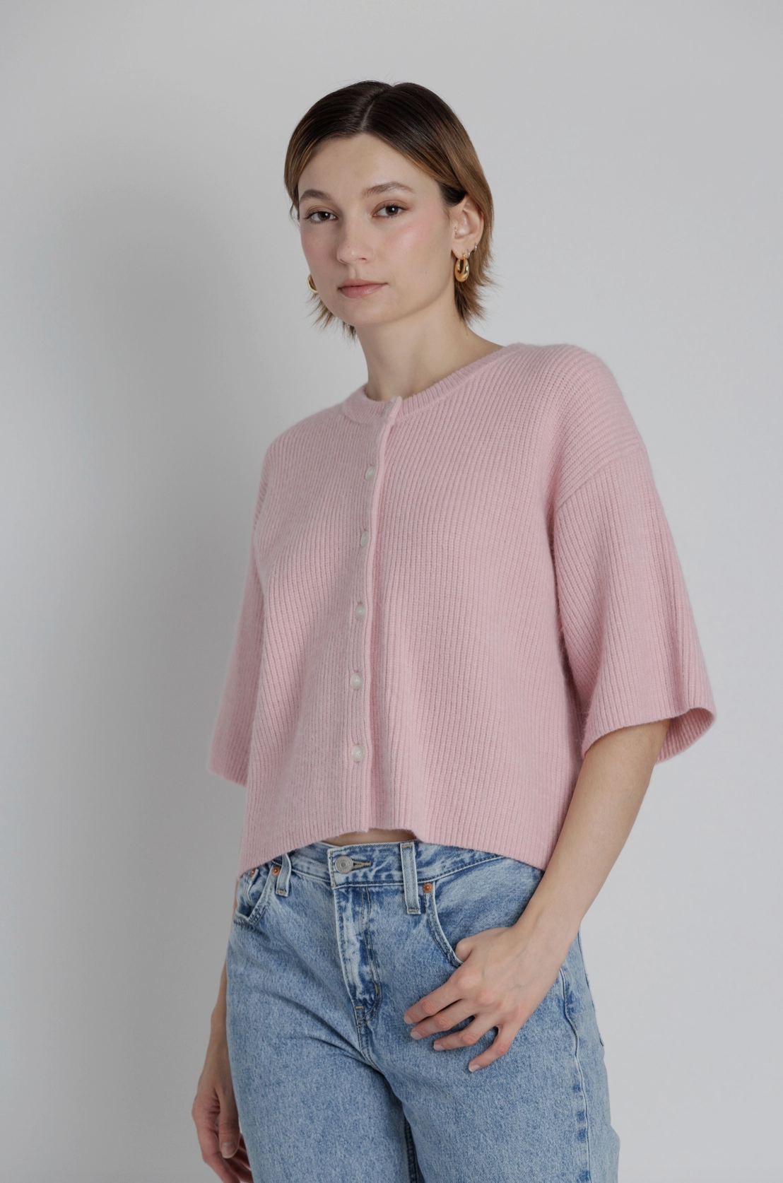 Short Sleeve Knit Cardigan