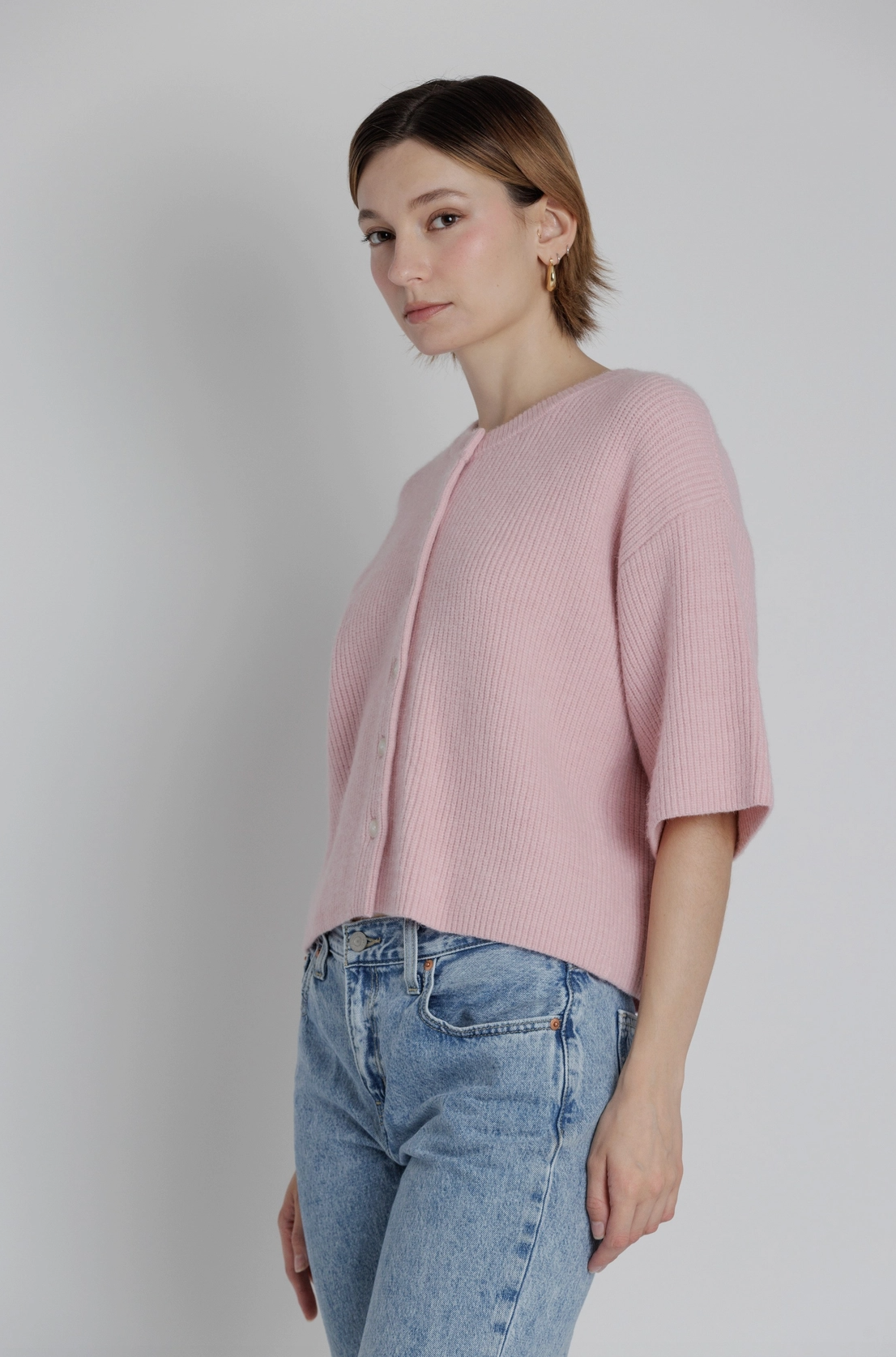 Short Sleeve Knit Cardigan